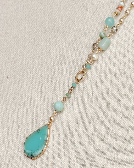 Gracie Rose Designs - Blue Semi-Precious Link Chain Amazonite Pendant Y Necklace
