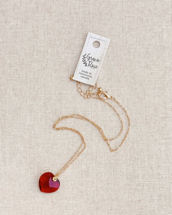 Cherry Red Heart Necklace – Gold Chain Glass Heart Pendant | Romantic, Dainty & Giftable Statement Jewelry
