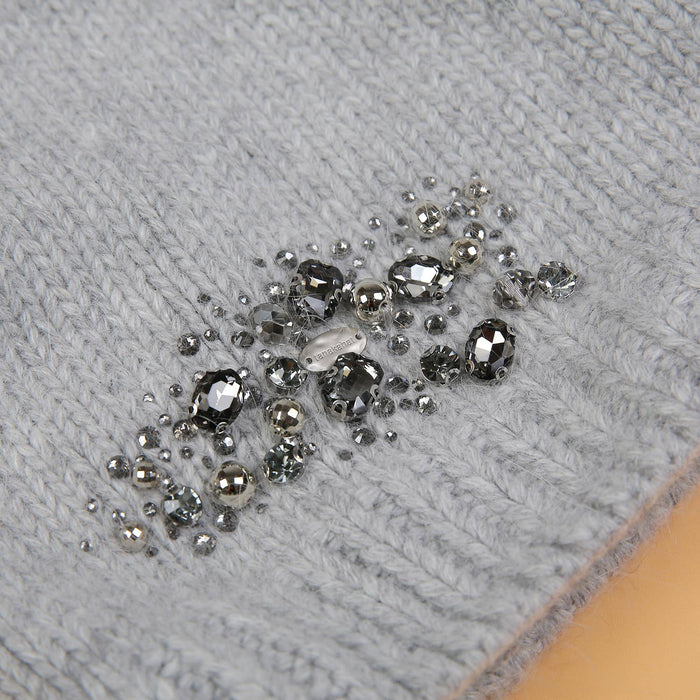PEACH ACCESSORIES - Crystals Flowers Pompom Hat SD116: Silver