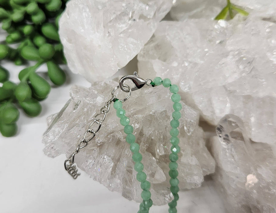 Meraki Gemstones - Green Jade Faceted Necklace w/Silver Color Findings, 17"L