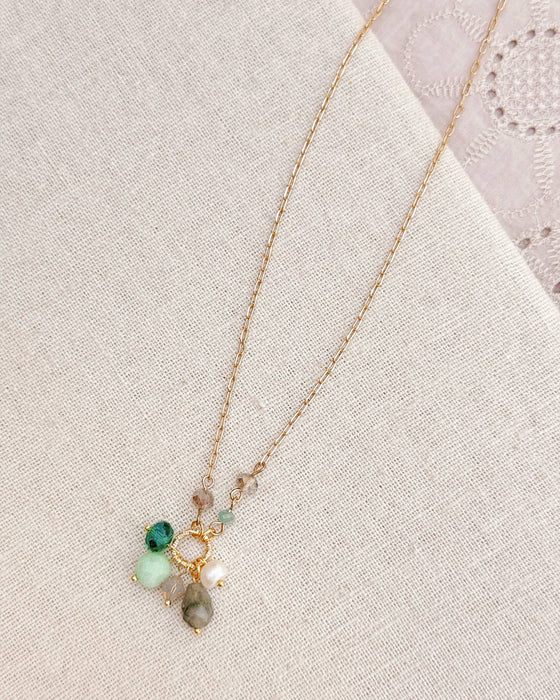 Gracie Rose Designs - Green Semi-Precious Gemstone Cluster Necklace on Gold Chain