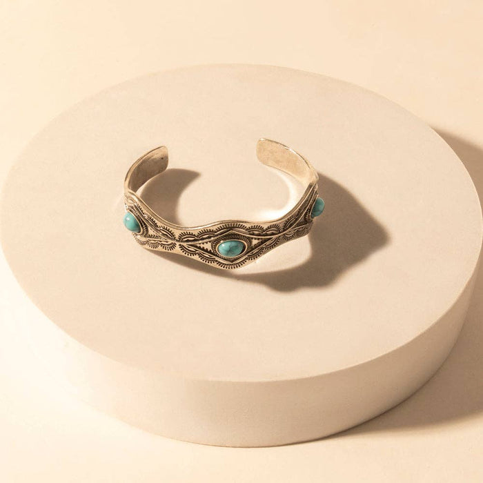 Myra Bag - Sedona Stone Cuff for Women with turquoise stones and engraved detail in premium style: Turquoise