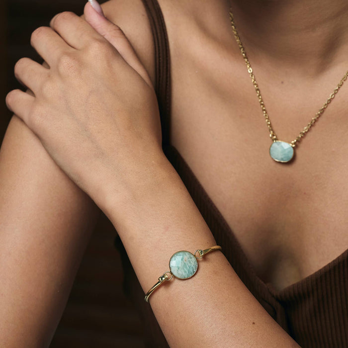 Anju Jewelry -  Gold Plated Bracelet with Semi-Precious Stone - Amazonite