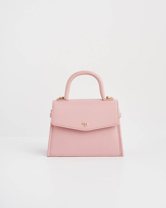 Fable England Pink Mini Structured Tote Bag – Chic Faux Leather Top Handle Purse with Shoulder Strap, Compact Everyday Handbag
