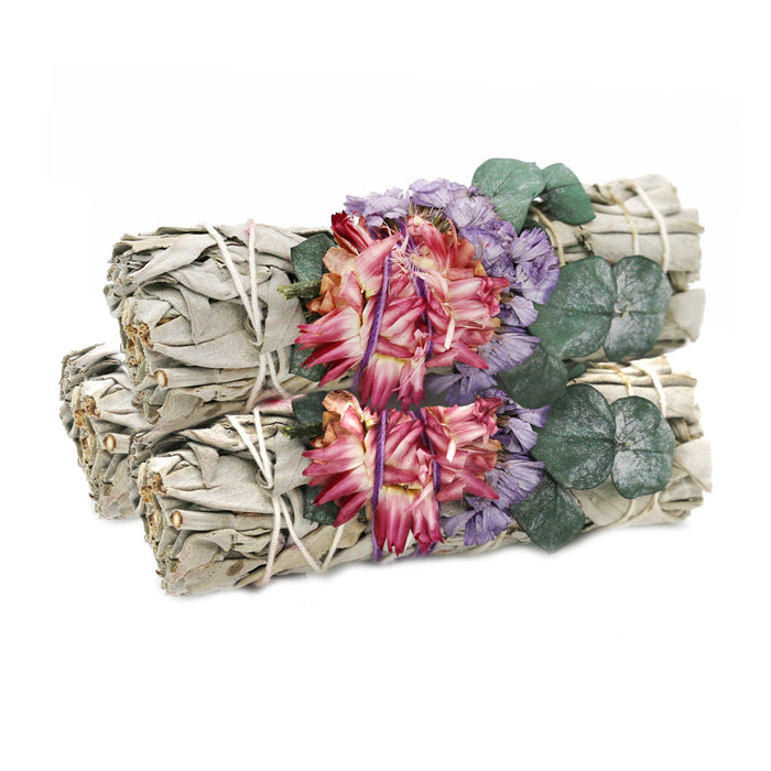 Designs by Deekay Inc. - 'Fairy Dreams' Floral White Sage Smudge Stick (4 in.)