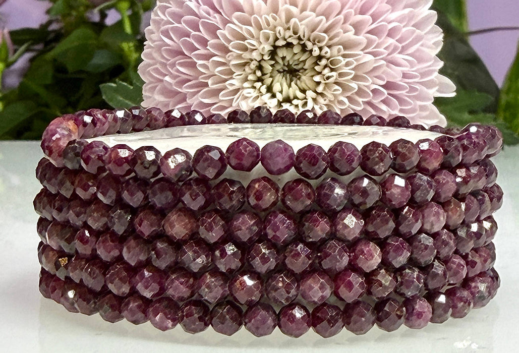KayleeNYC - Natural Ruby Faceted 4mm Crystal Healing Stretch Bracelet
