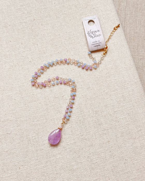 Lilac Amethyst Crystal Necklace – Gold Link Chain with Multicolor Sparkle | Romantic, Bridal & Everyday Luxury
