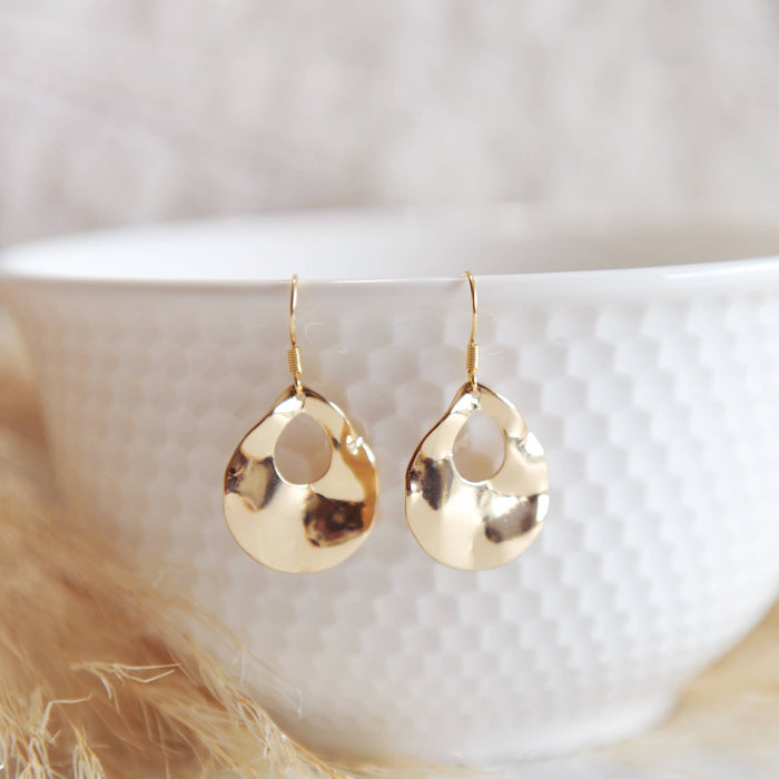 Oh So Lovely - ALEXA / Gold Brass Textured Dangle Earrings