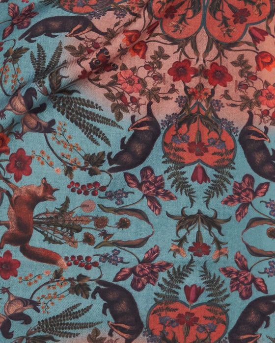 Fable England Folksy Fox Teal Scarf with Tassels | Soft Winter Scarf