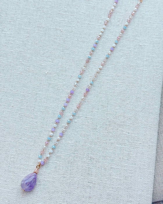 Gracie Rose Designs - Gold Lilac Amethyst Multicolor Crystal Link Chain Necklace
