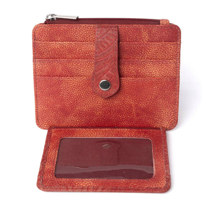 Myra Bag - Driftwood Cove Embossed Leather Credit Card Holder in Coral Red: Coral Red