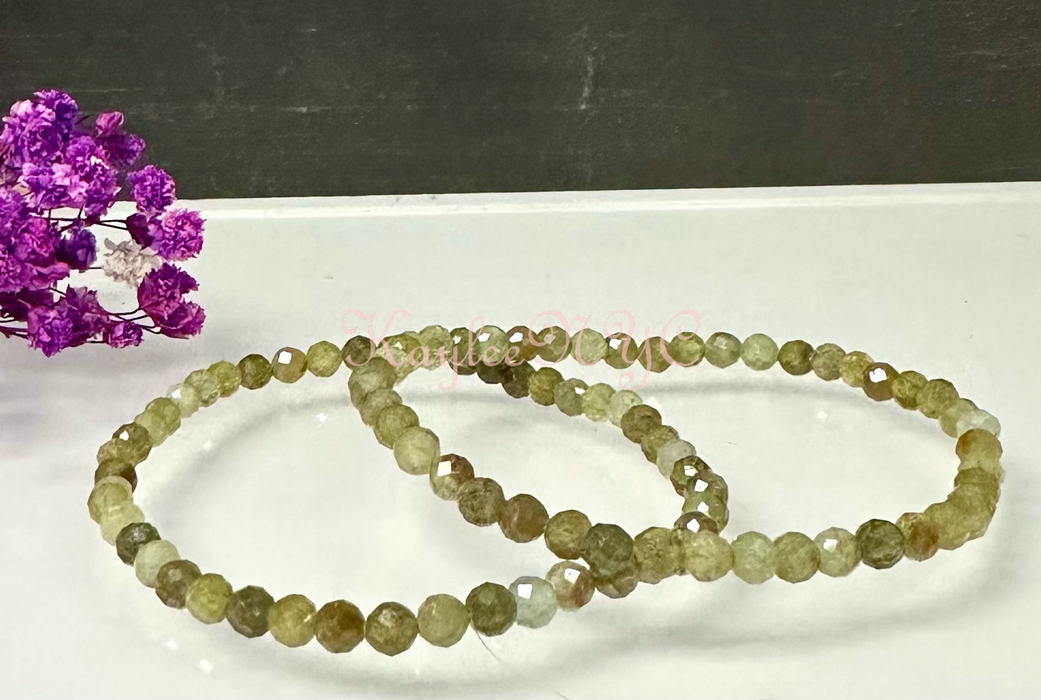 KayleeNYC - Natural Green Garnet 4mm Faceted Crystal Stretch Bracelet
