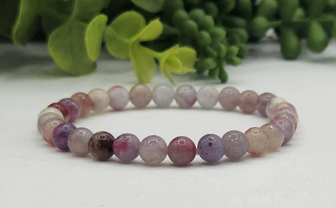 Meraki Gemstones - Plum Blossom Tourmaline Stretchable Bracelet 6mm Beads-7.5"L