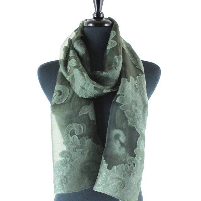 Pretty Persuasions - Shanghai Night See-Through Scarf/Shawl: Pine Green