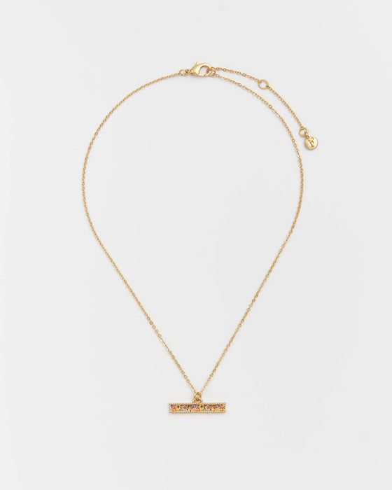 Fable England - Folksy Floral Gold T-Bar Chain Necklace