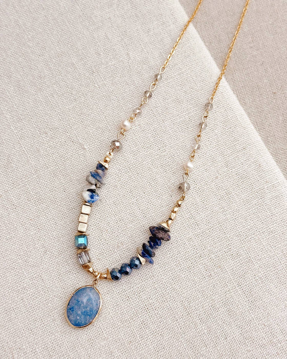 Gracie Rose Designs - Romantic Gold Blue Sodalite & Mixed Beads Short Necklace