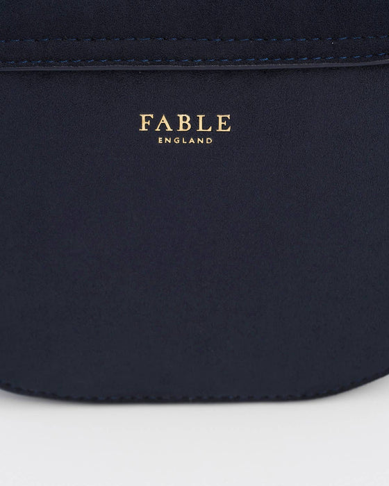 Fable England Navy Floral Suedette Saddle Bag | Beth Crossbody Purse
