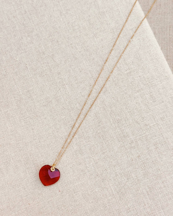 Cherry Red Heart Necklace – Gold Chain Glass Heart Pendant | Romantic, Dainty & Giftable Statement Jewelry