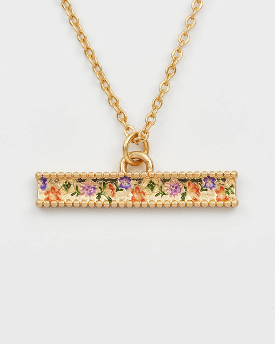 Fable England - Folksy Floral Gold T-Bar Chain Necklace