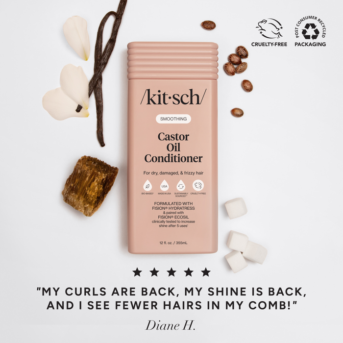Kitsch Castor Oil Smoothing Conditioner – Hydrating & Detangling Conditioner for Dry, Damaged & Frizzy Hair | Frizz Control, Shine Boost, Cruelty-Free, Eco-Friendly