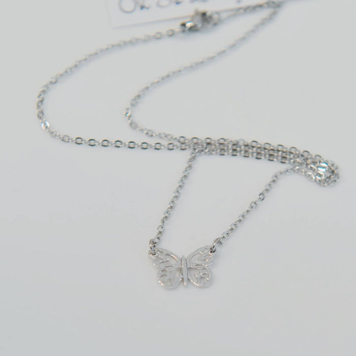 Oh So Lovely - Francesca textured butterfly necklace: Silver