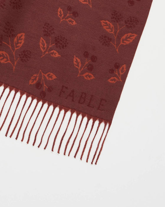 Fable England Blackberry Reversible Burgundy Scarf | Long Jacquard Scarf