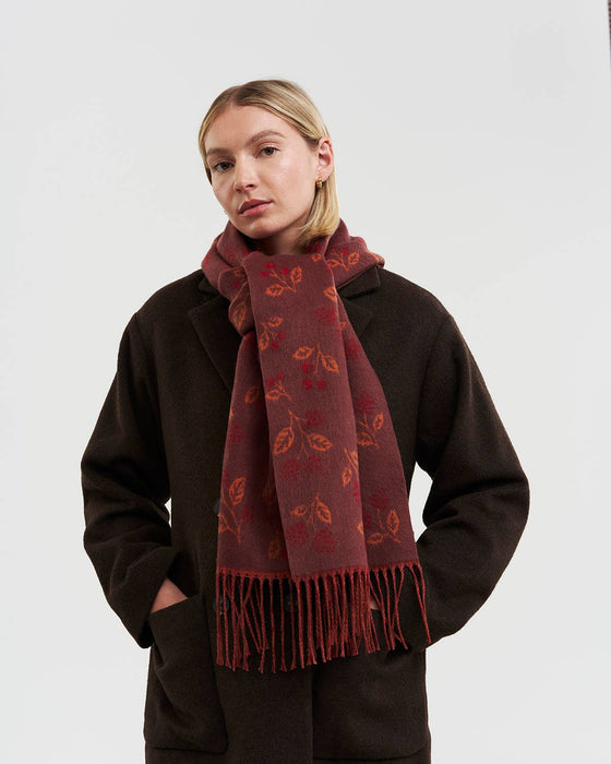 Fable England Blackberry Reversible Burgundy Scarf | Long Jacquard Scarf
