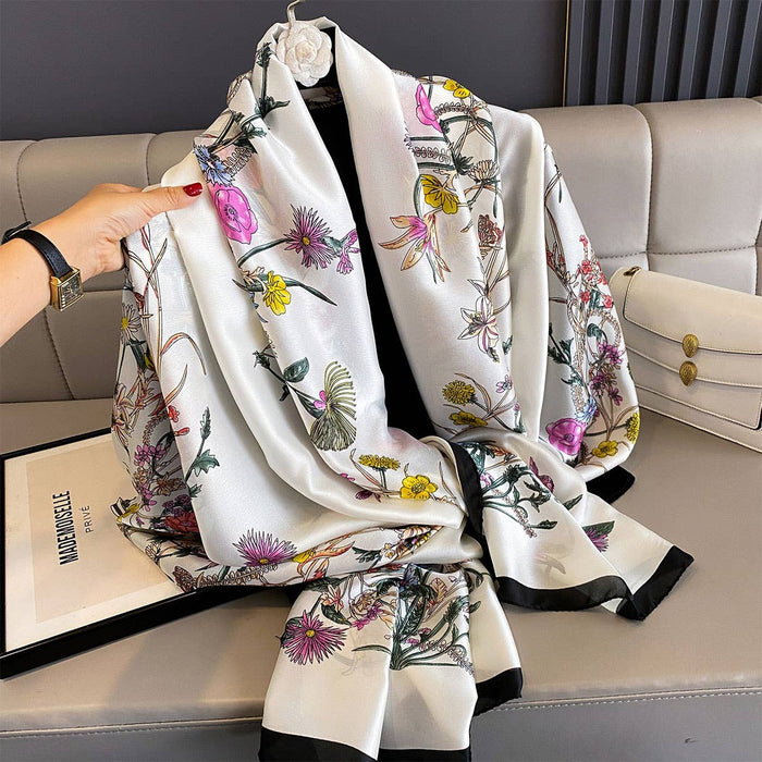 PEACH ACCESSORIES - Spring Botanical Print Satin Feel Scarf