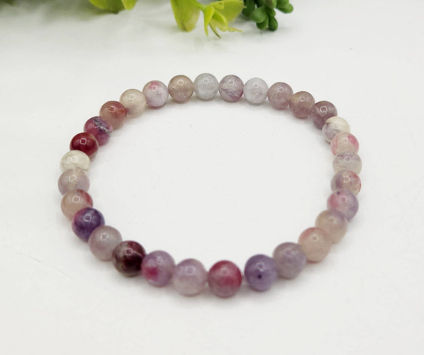 Meraki Gemstones - Plum Blossom Tourmaline Stretchable Bracelet 6mm Beads-7.5"L