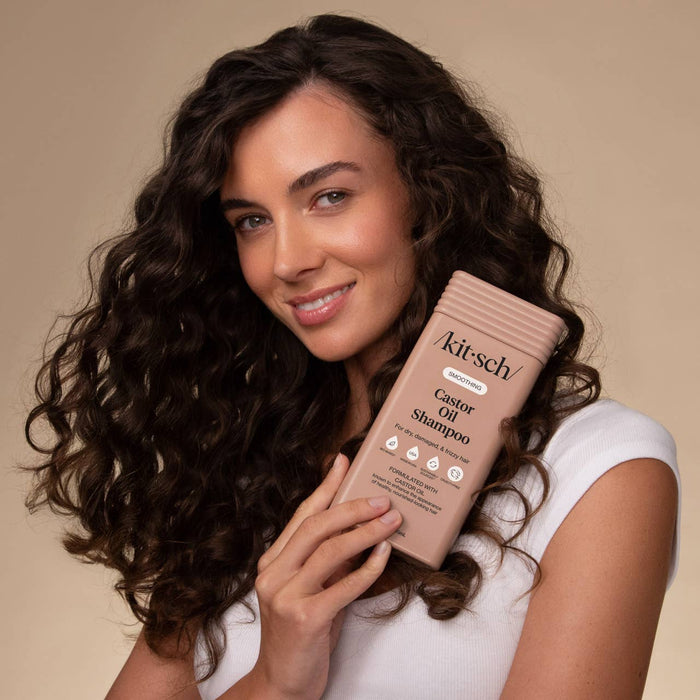 Kitsch Castor Oil Smoothing Shampoo – Hydrating Shampoo for Dry, Damaged & Frizzy Hair | Sulfate-Free, Cruelty-Free, Bio-Based, Shine & Frizz Control