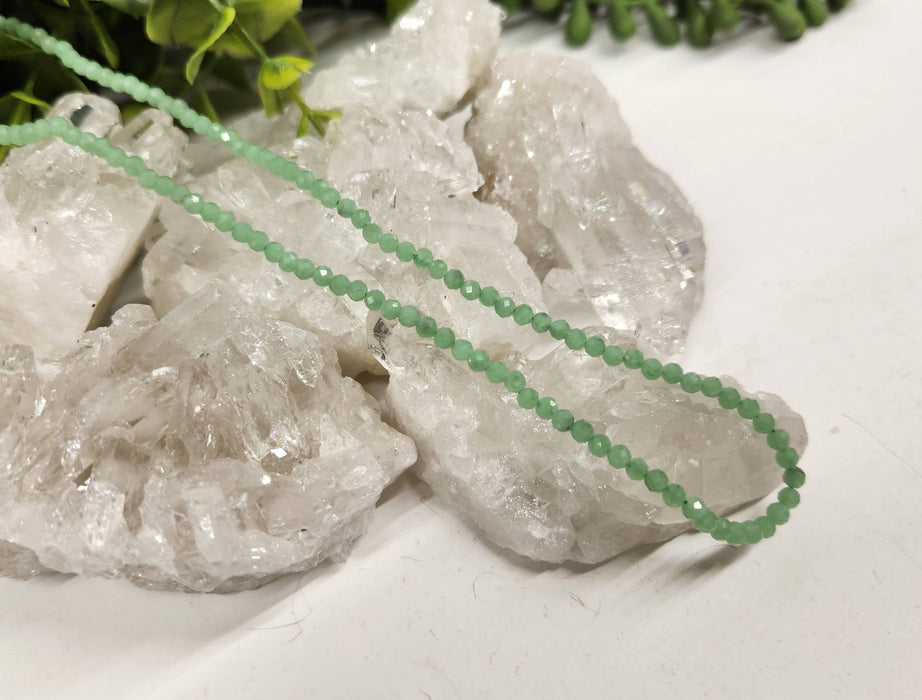 Meraki Gemstones - Green Jade Faceted Necklace w/Silver Color Findings, 17"L