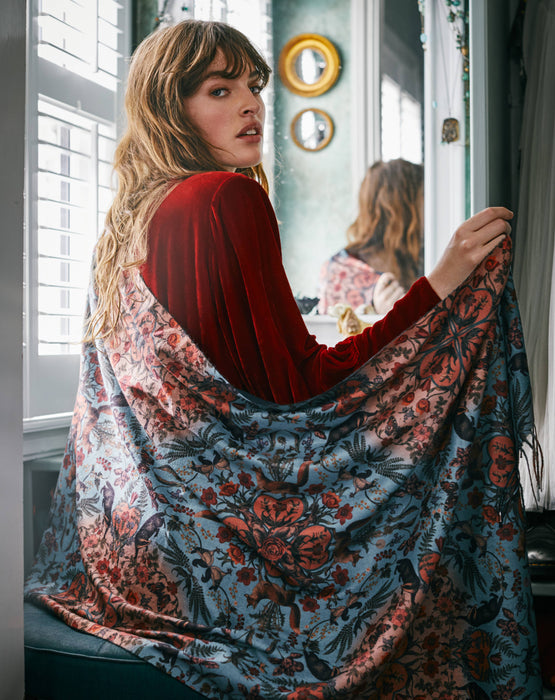 Fable England - FABLE Folksy Fox Teal Scarf with Tassels