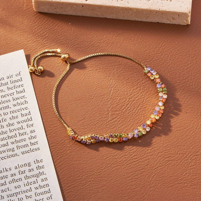 PEACH ACCESSORIES - Rainbow Crystal Adjustable Slider Bracelet