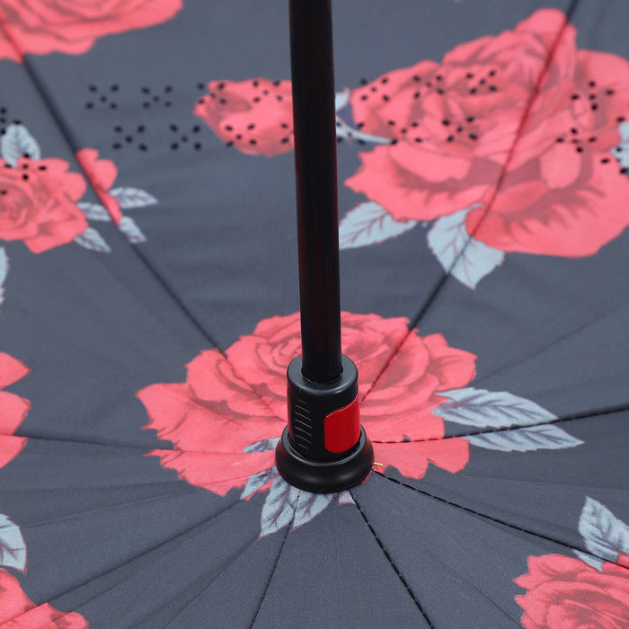 PEACH ACCESSORIES - Midnight Roses Bloom Upside Down Umbrella in Black