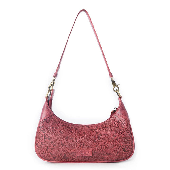 Myra Bag - Heritage Vine Embossed Leather Bag for Women in Red with shoulder strap: Red