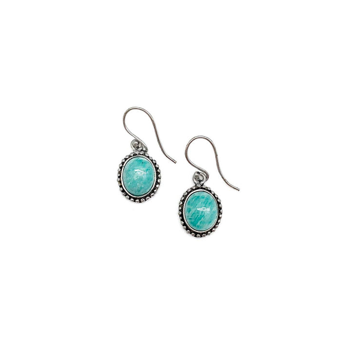 Amazonite Drop Earrings | Silver Bezel Gemstone Earrings | Kashi Collection | Boho Semi-Precious Stone Earrings | Fish Hook Earrings | Gift for Her