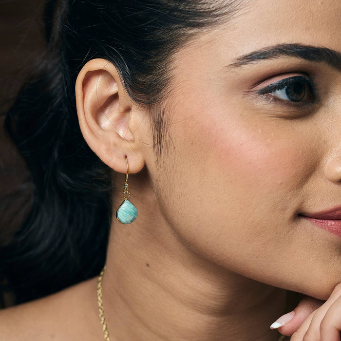Anju Jewelry -  Gold Plated Earrings with Semi-Precious Stone - Amazonite