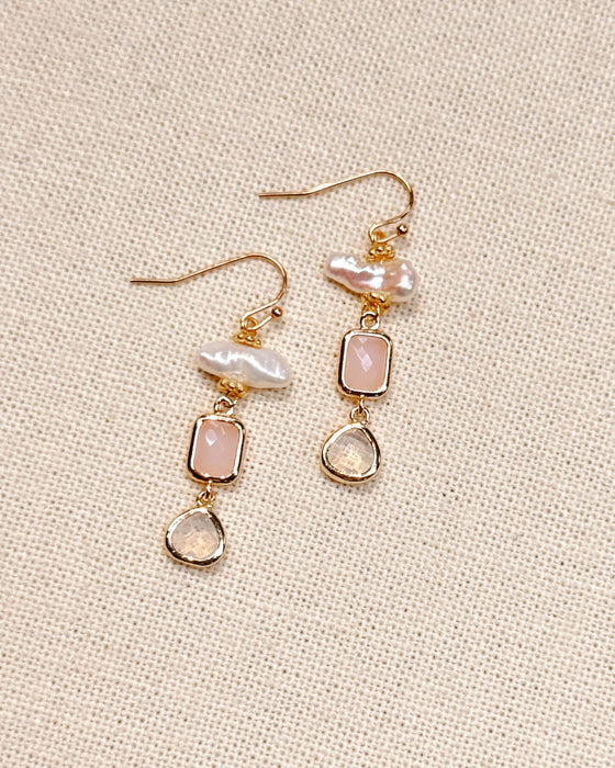 Gracie Rose Designs - Romantic Gold Freshwater Keshi Pearl Pink Dangle Earrings
