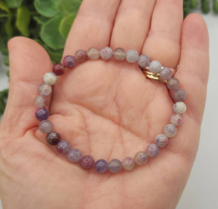 Meraki Gemstones - Plum Blossom Tourmaline Stretchable Bracelet 6mm Beads-7.5"L