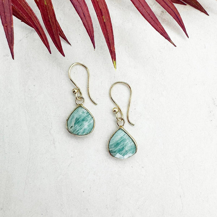Anju Jewelry -  Gold Plated Earrings with Semi-Precious Stone - Amazonite