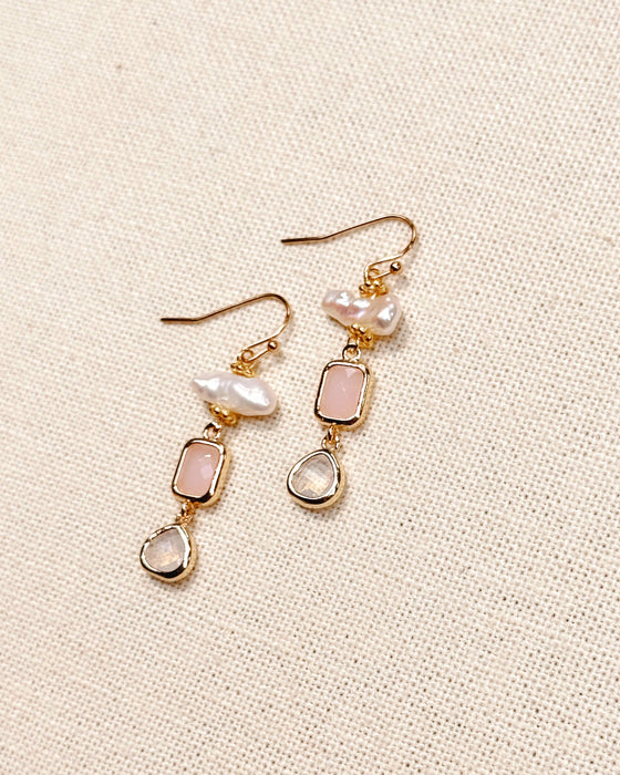 Gracie Rose Designs - Romantic Gold Freshwater Keshi Pearl Pink Dangle Earrings