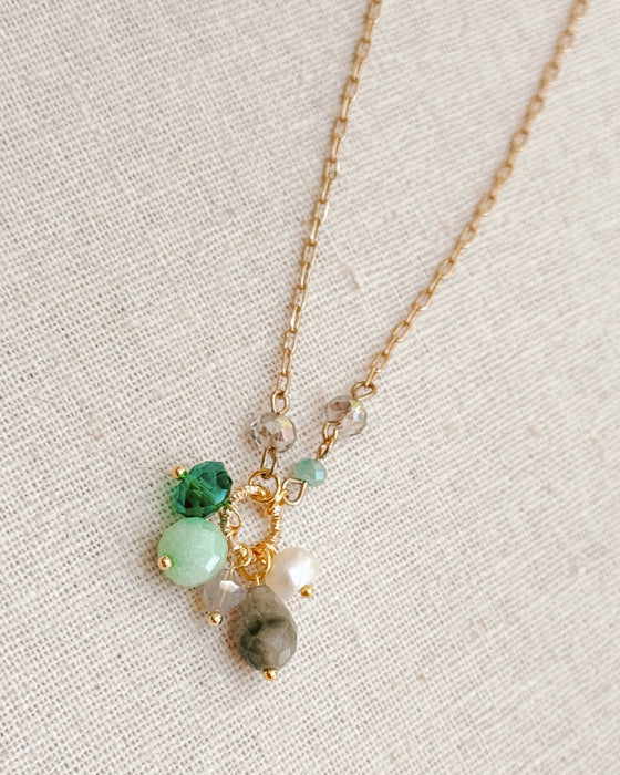 Gracie Rose Designs - Green Semi-Precious Gemstone Cluster Necklace on Gold Chain