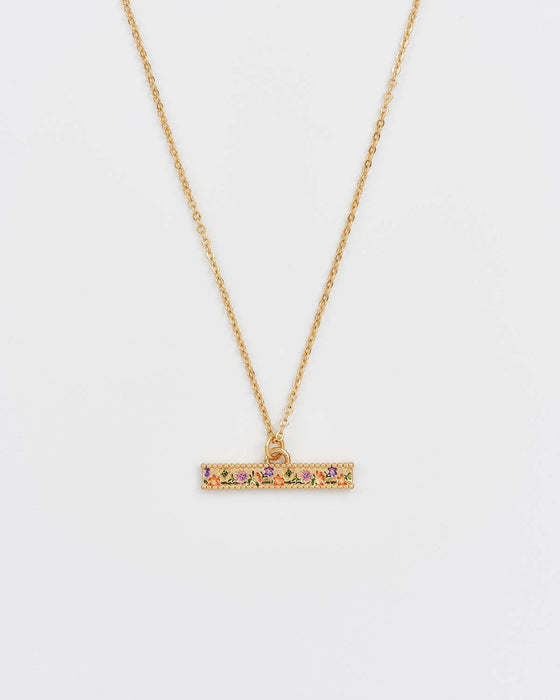 Fable England - Folksy Floral Gold T-Bar Chain Necklace