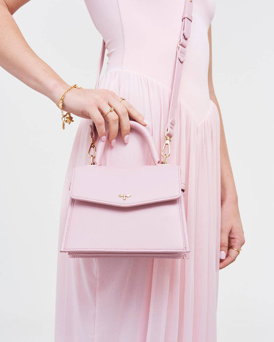 Fable England Pink Mini Structured Tote Bag – Chic Faux Leather Top Handle Purse with Shoulder Strap, Compact Everyday Handbag