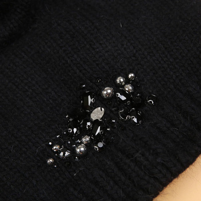 PEACH ACCESSORIES - Crystals Flowers Pompom Hat SD116: Silver