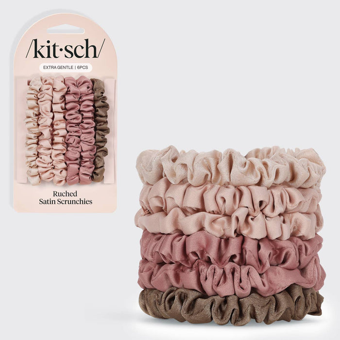 Kitsch Roost Satin Scrunchies – Extra Gentle 6-Pack in Terracotta & Neutral Shades