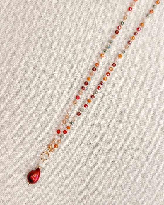 Gracie Rose Designs - Crystal Beaded Necklace – Red Pearl Drop