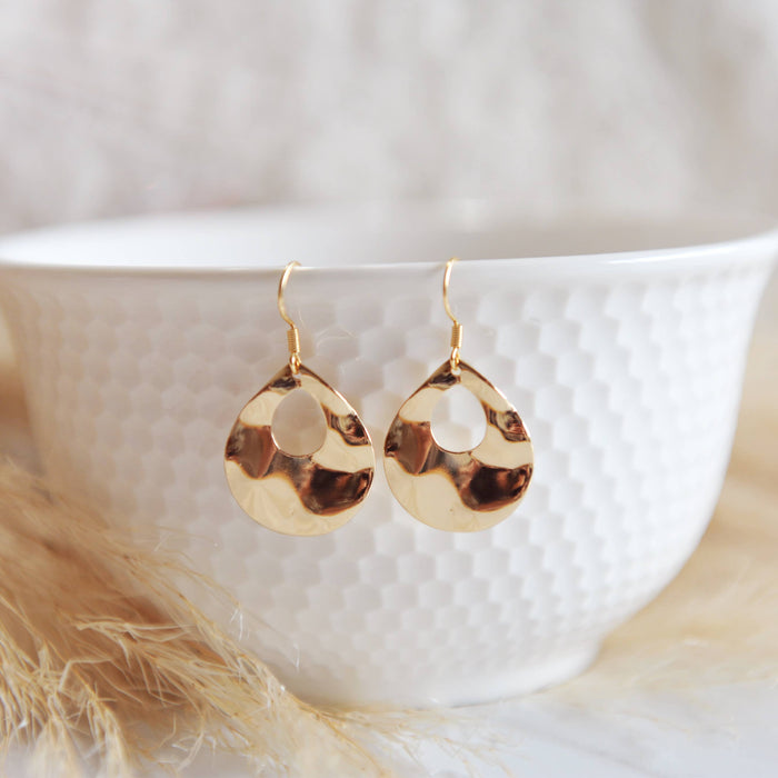 Oh So Lovely - ALEXA / Gold Brass Textured Dangle Earrings