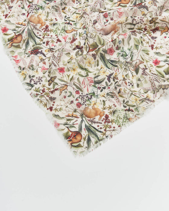 Luxury Cream Floral Scarf – Lightweight Long Garden Print Wrap with Fringe | Elegant UK-Inspired Fashion Accessory