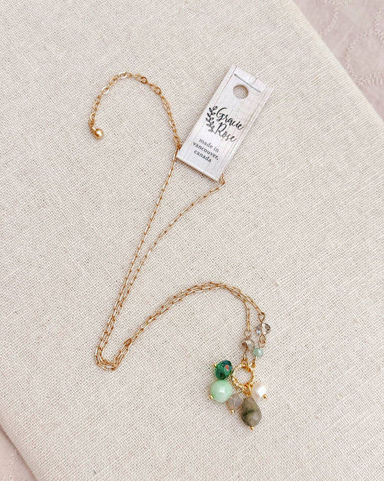 Gracie Rose Designs - Green Semi-Precious Gemstone Cluster Necklace on Gold Chain